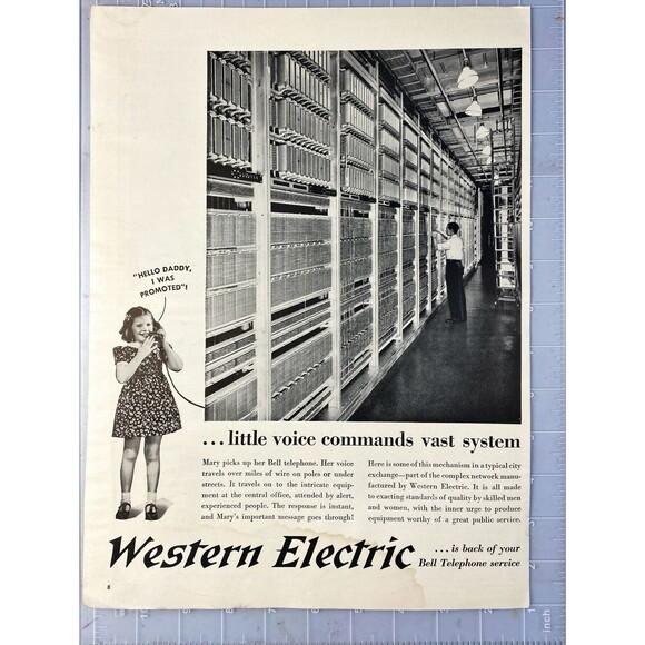 Western Electric "Little Voice Command Vast System" Vintage Print Ad 1940-41 - Picture 2 of 3